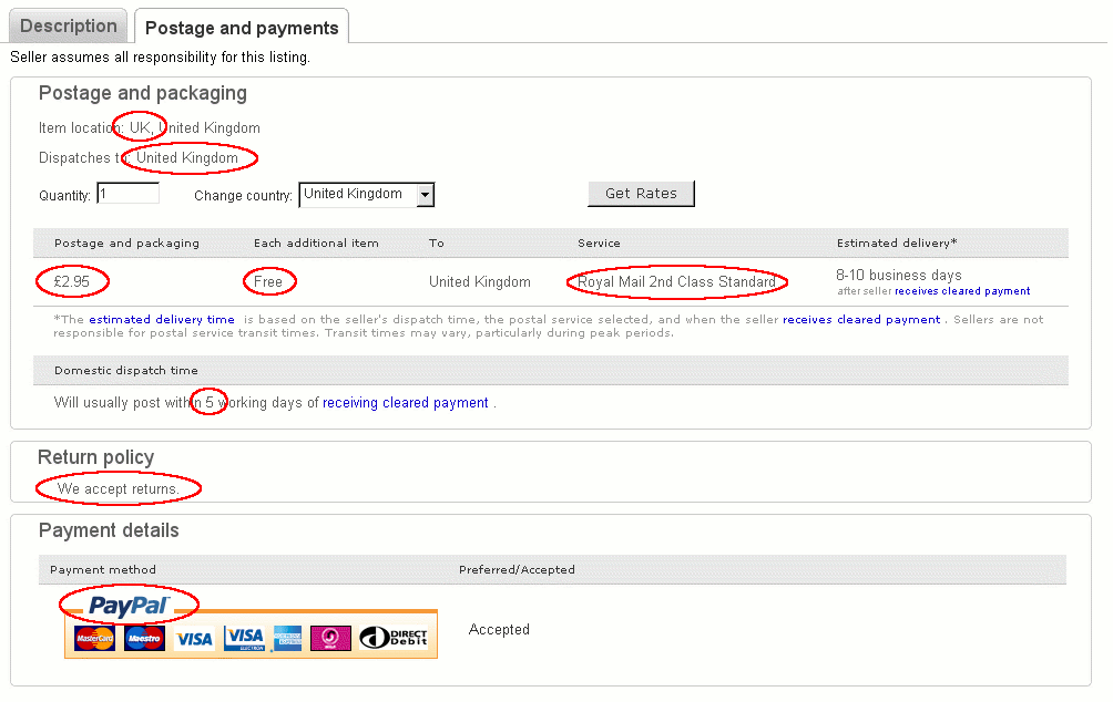 eBay shipping settings